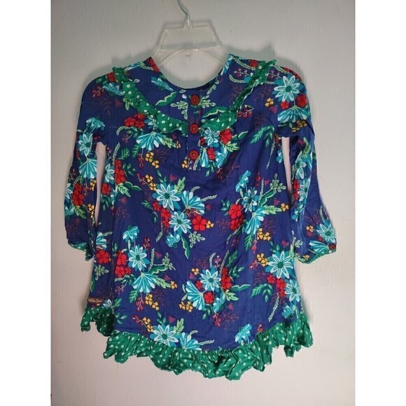 Matilda Jane Merry & Bright Girls Dress Size 6 Blue Floral Ruffles Long Sleeve - Picture 6 of 8